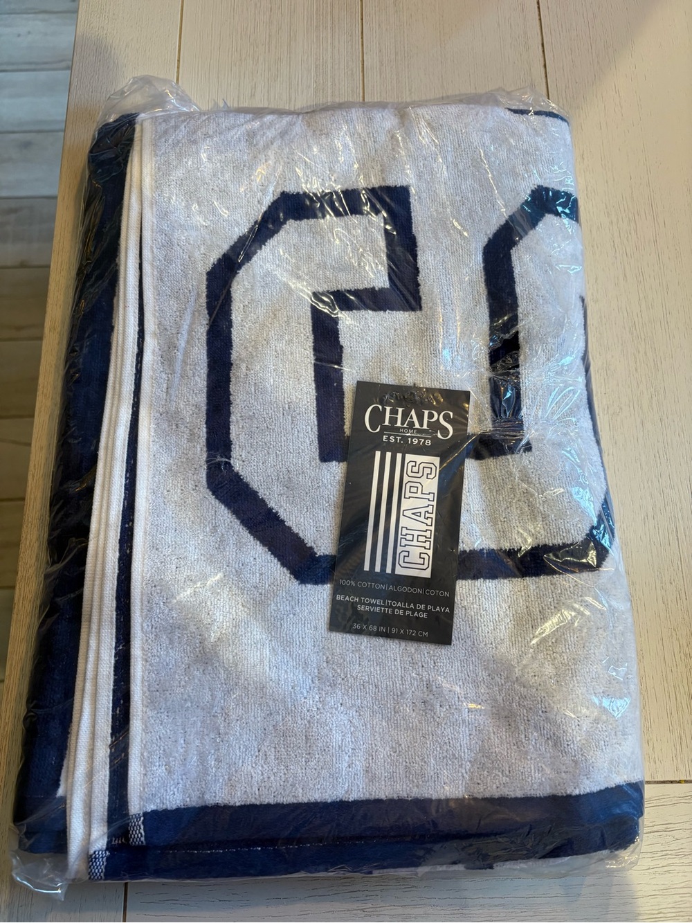 Chaps Navy and White Striped Beach Towel